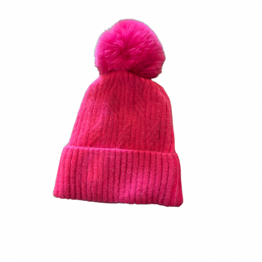 Aurina Angora Blend Pom Pom Hat - Hot Pink