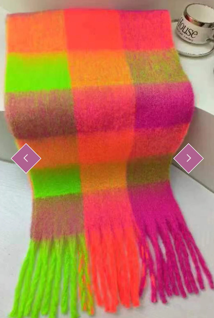 Neon Bright Cosy Check Scarf