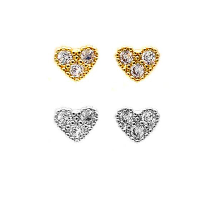 Tiny Crystal Heart Earrings - Twin Pack