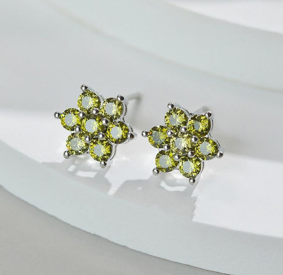 Olive Cubic Zirconia Vintage Flower Earring