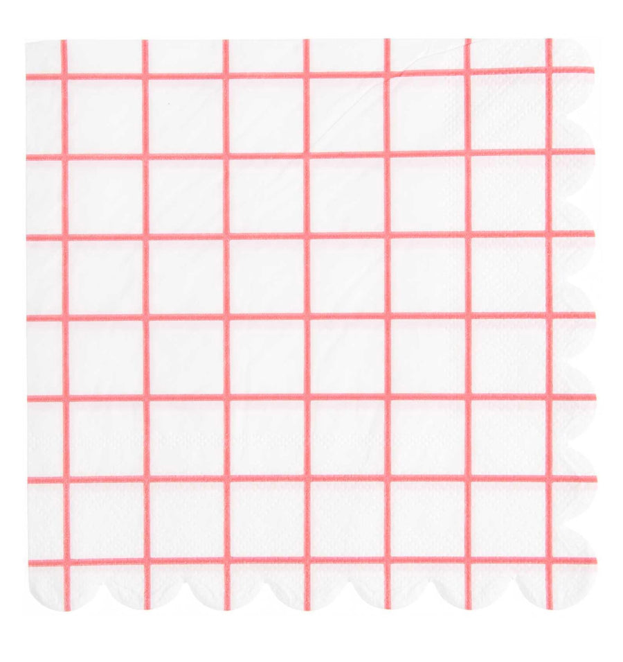 Neon Pink Checked Scalloped Paper Napkin