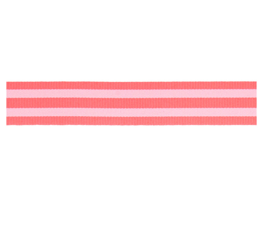 Duo Stripe Woven Ribbon - Neon Pink