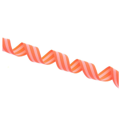 Duo Stripe Woven Ribbon - Neon Orange