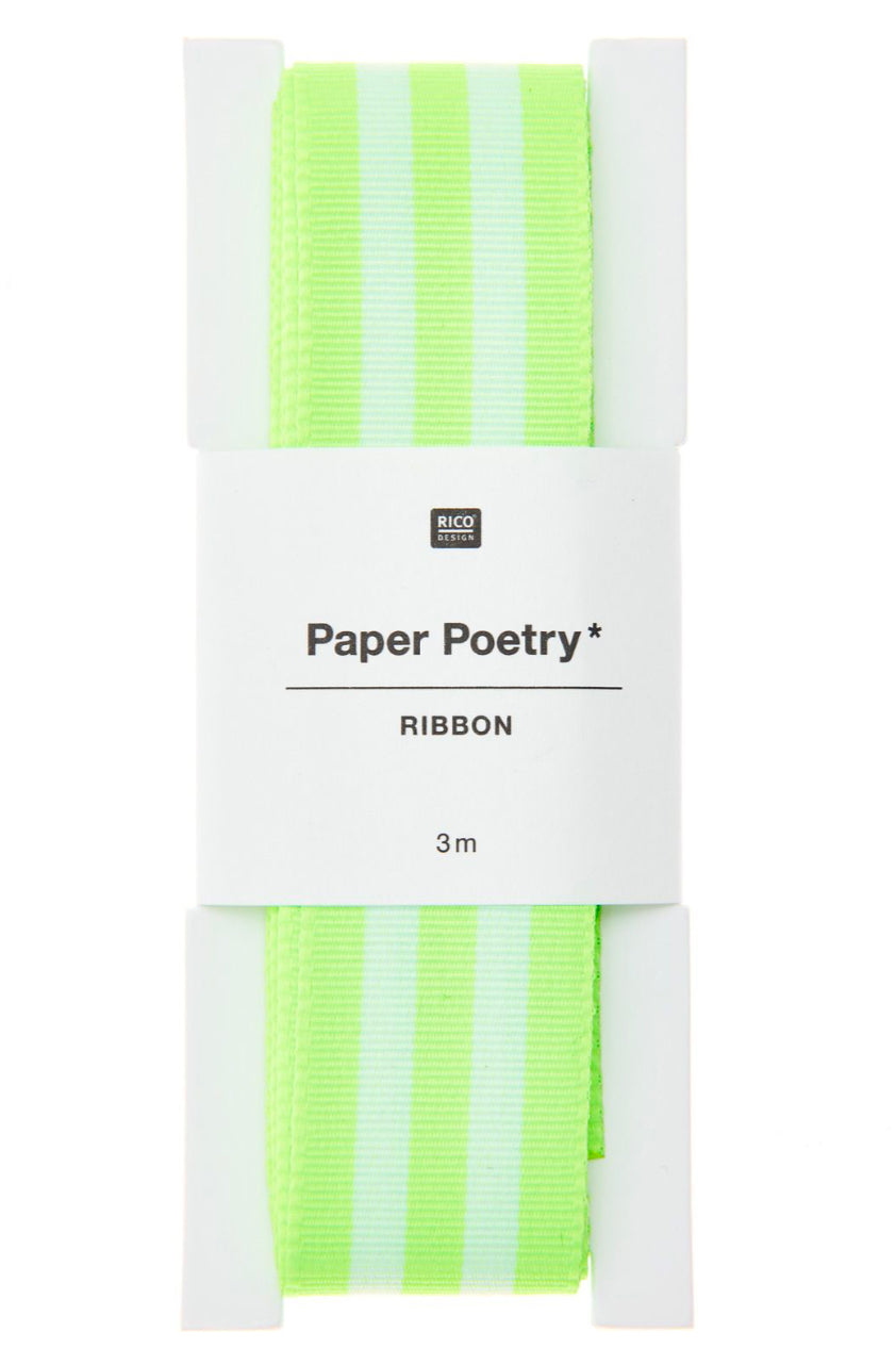 Duo Stripe Woven Ribbon - Neon Green