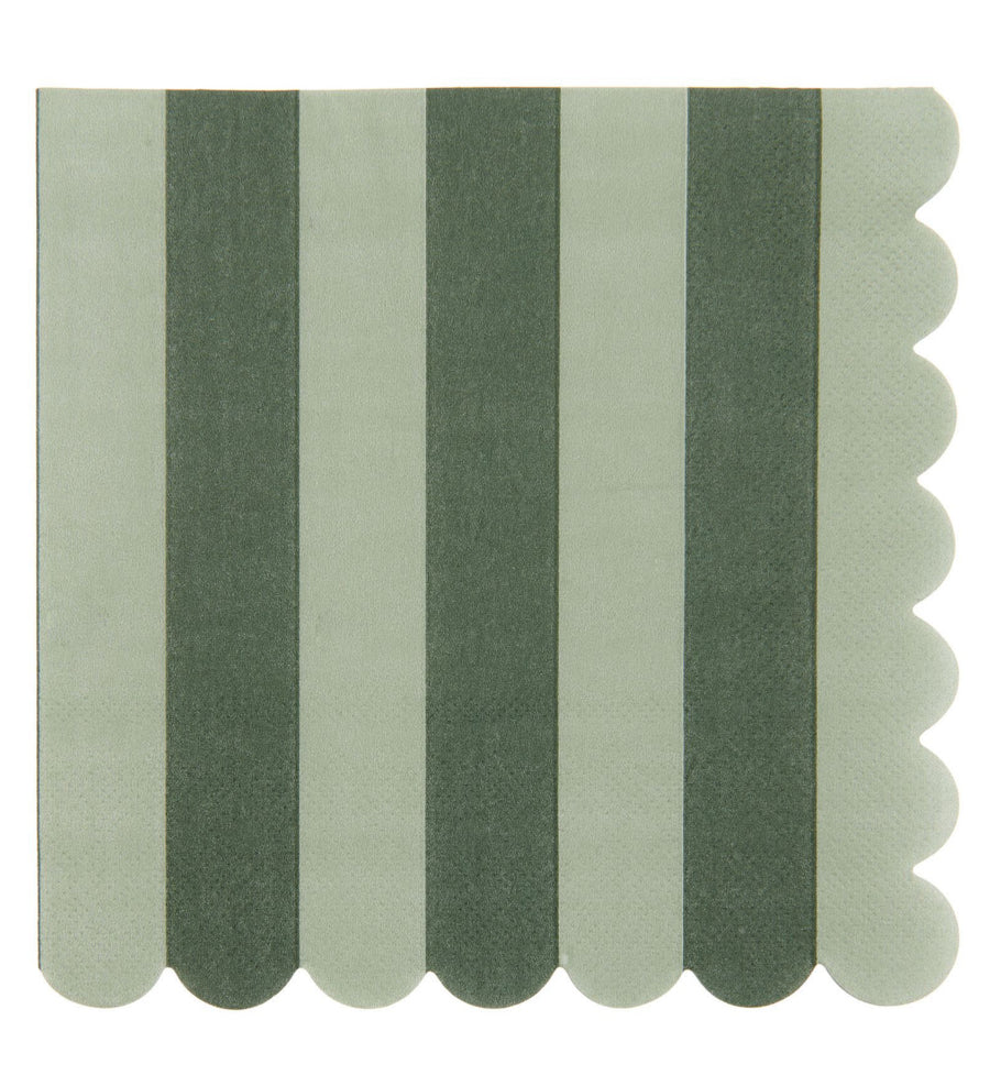 Green Striped  Scalloped Paper Napkin