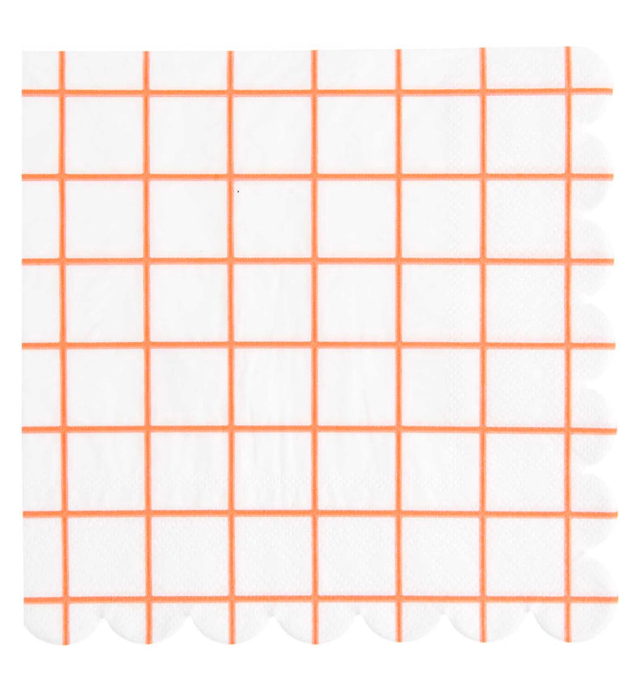 Neon Orange Checked Scalloped Paper Napkin