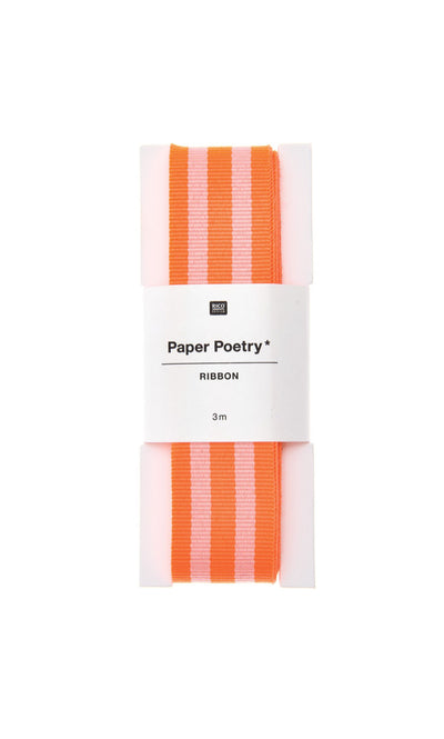 Duo Stripe Woven Ribbon - Neon Orange