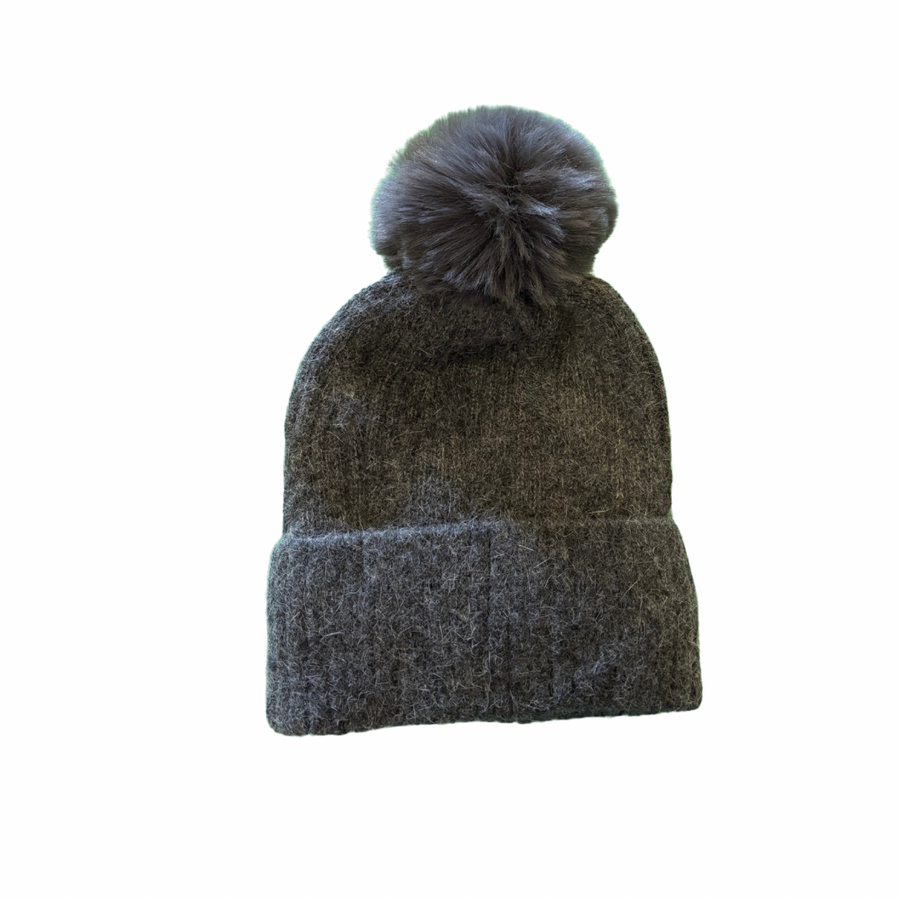 Aurina Angora Blend Pom Pom Hat - Charcoal Grey